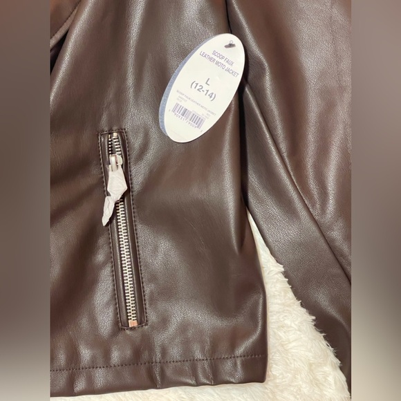 Scoop Neck Faux Leather Moto Jacket - Picture 15 of 16